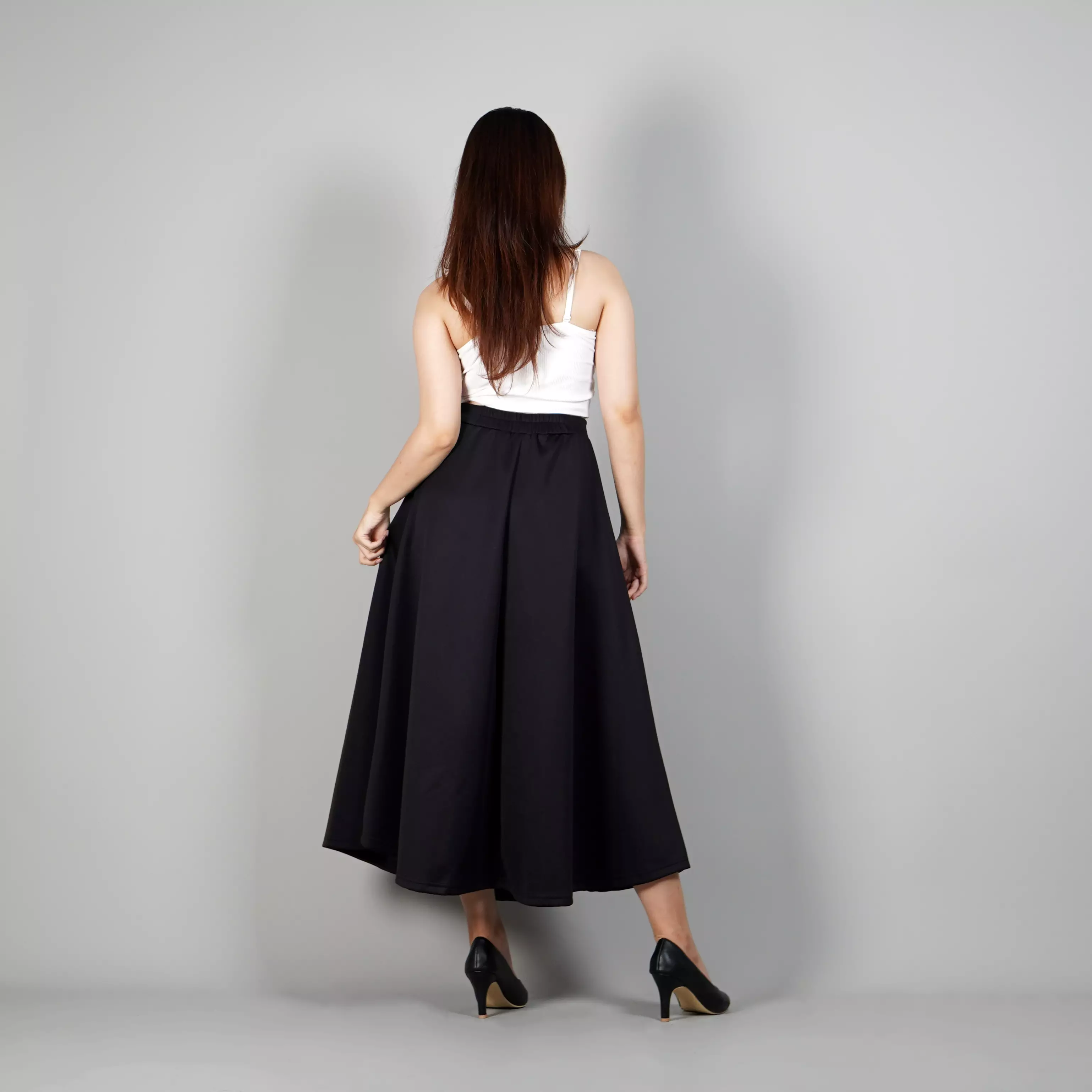 RACHEL Maxi Skirt Rok Maxi Rok Panjang Gaya Korea Flowy Skirt Korean Style - HITAM