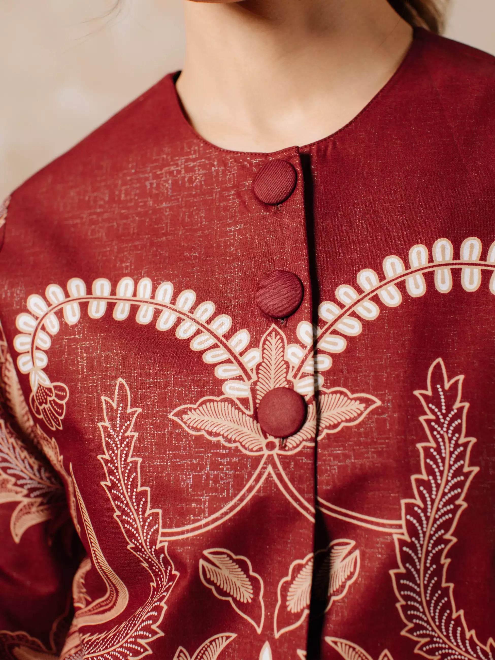 Avana by Adyatma Aria Maroon Outer Batik Wanita Katun Foil