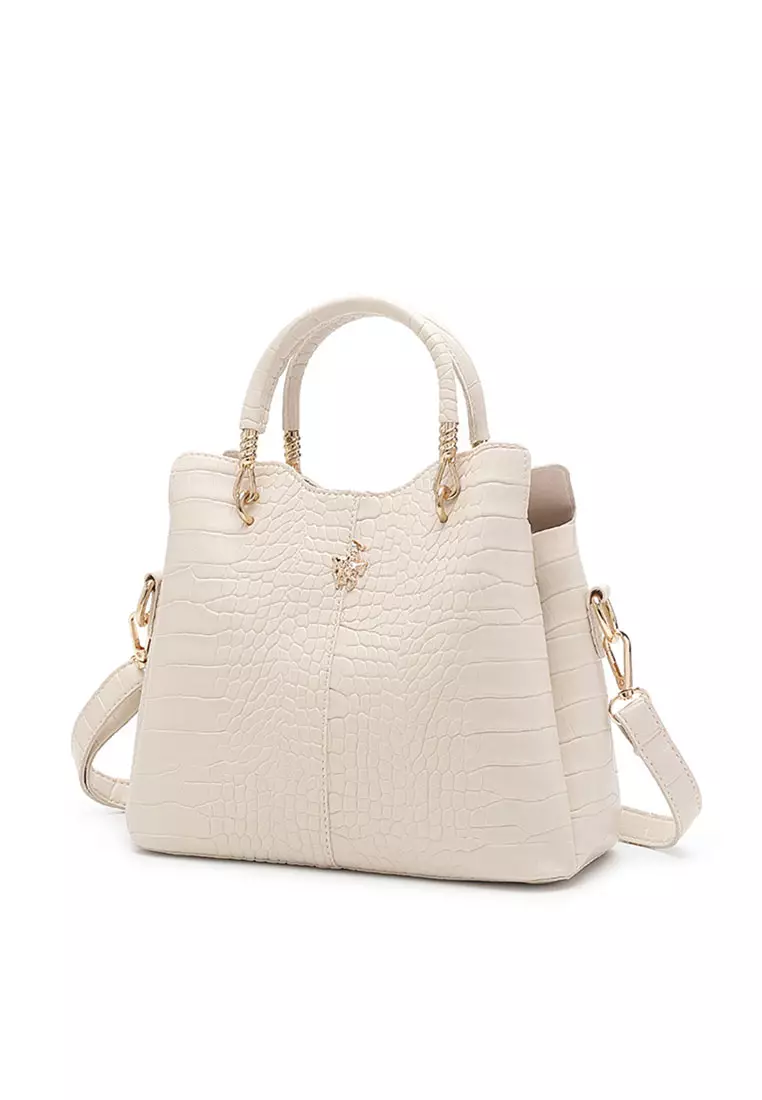 Women's 3-in-1 Handbag with Pouch & Purse (3-in-1 Tas Wanita & Dompet Wanita) - Putih