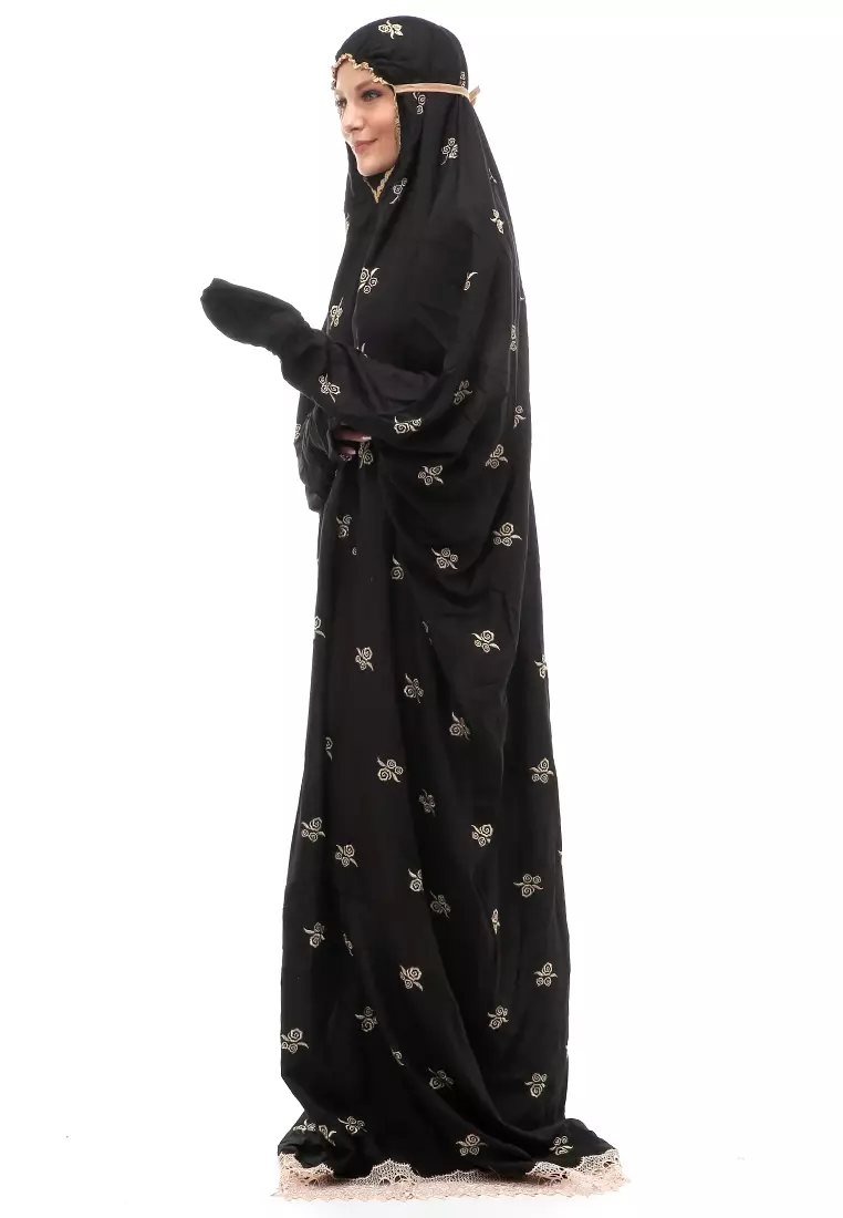 Sabrina Mukena Terusan Motif Simple Muslimah Wanita Relaxed Fit - Black