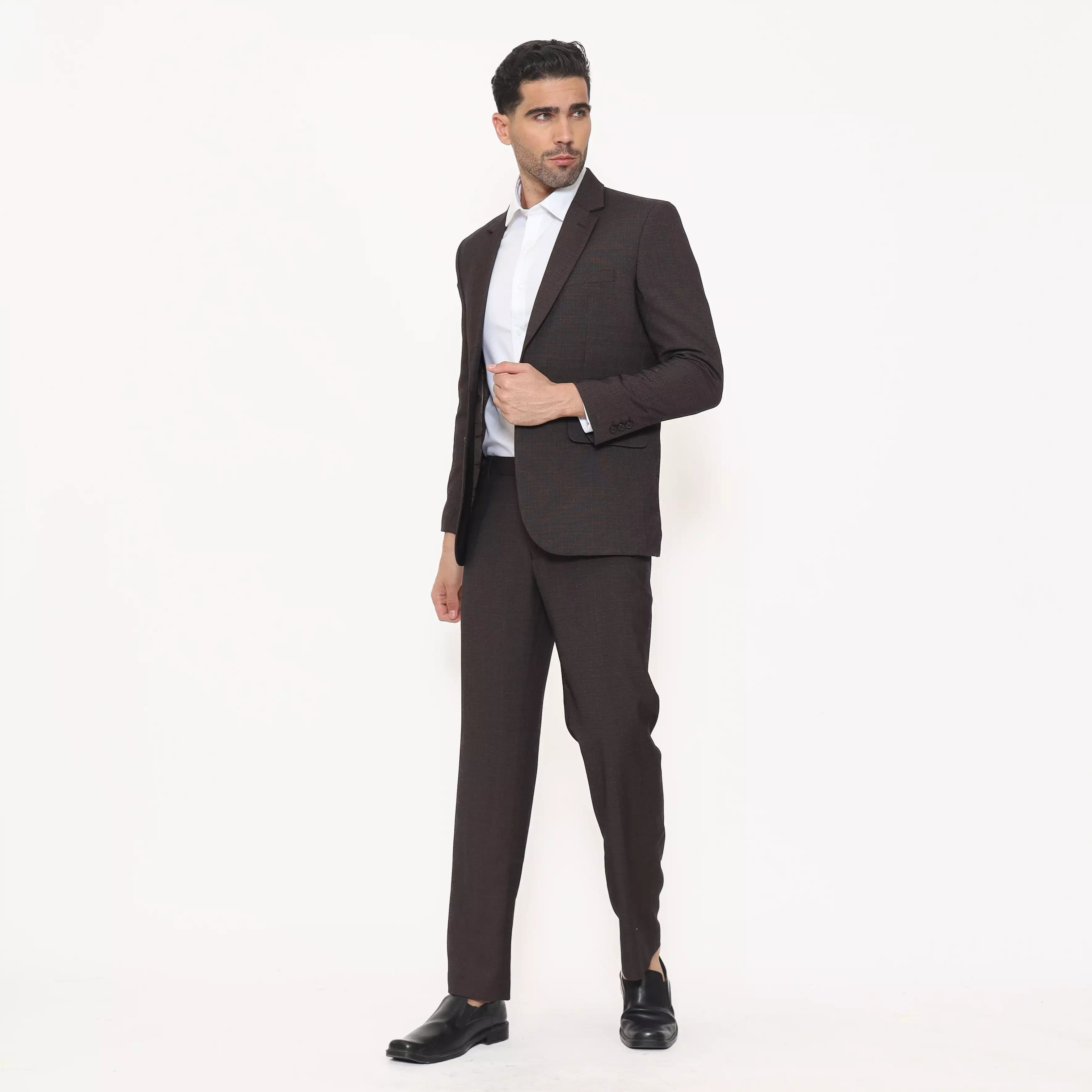 Lawell Jas Formal Pria warna Dark Brown – Polyester Viscose Stretch | Motif Garis Halus (Oxford Sedang) | PETTER