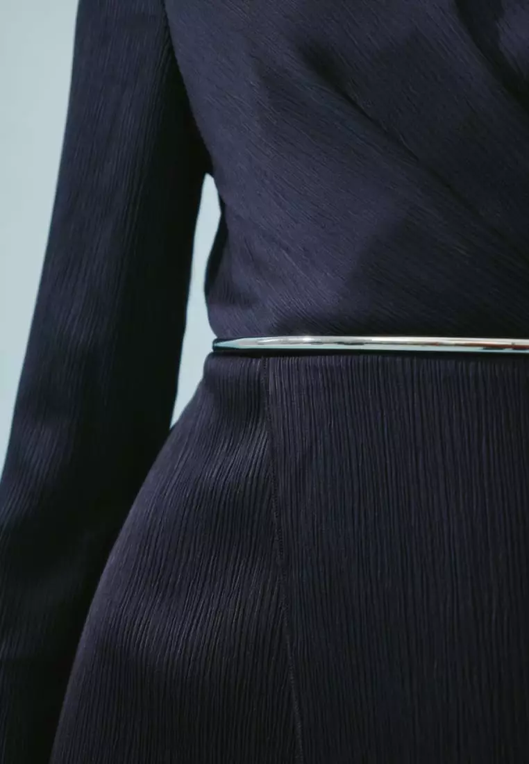 Pleated Satin Wrap Dress