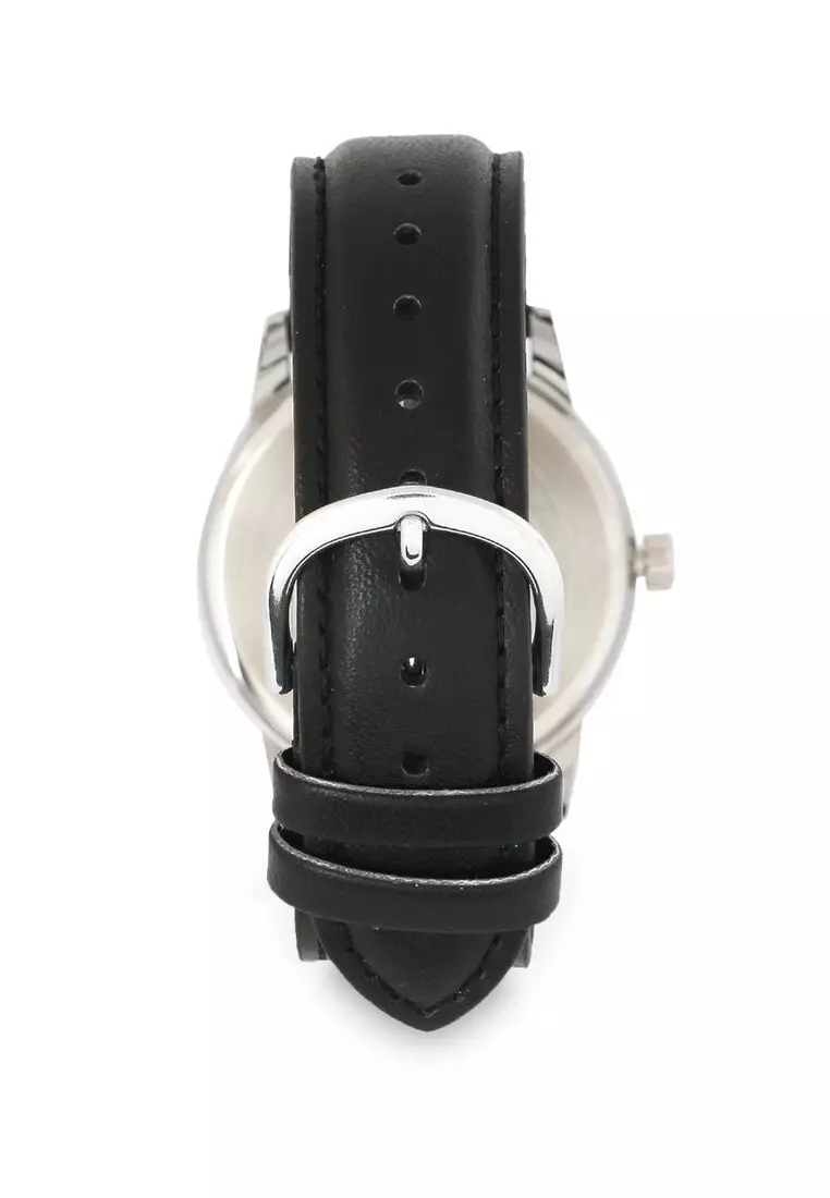 Casio Jam Tangan Pria - Black Silver - Leather Strap - MTP-V002L-1B3UDF