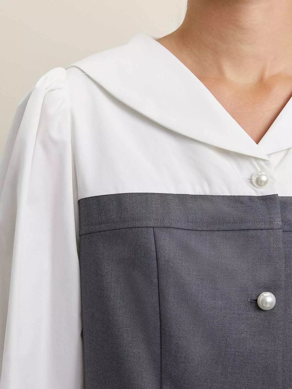 Pearl Button Layered Dress - Mid Grey