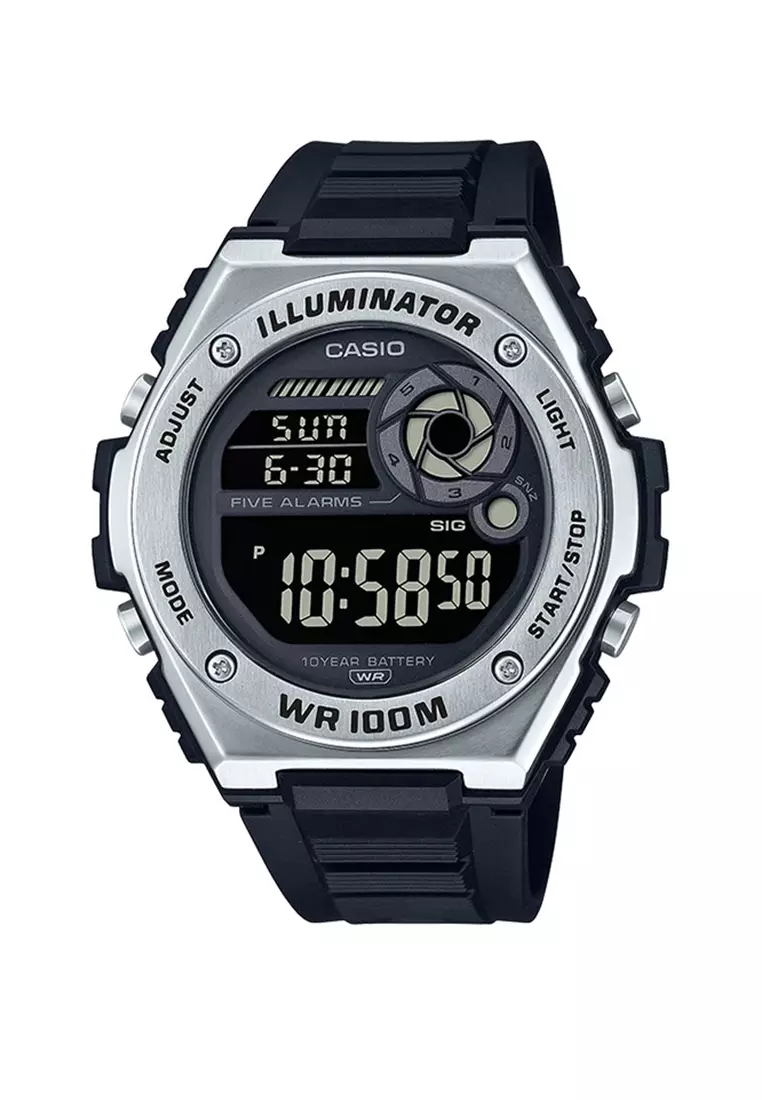 Jam Tangan Pria Casio General MWD-100H-1BVDF Illuminator Black Digital Dial Black Resin Band
