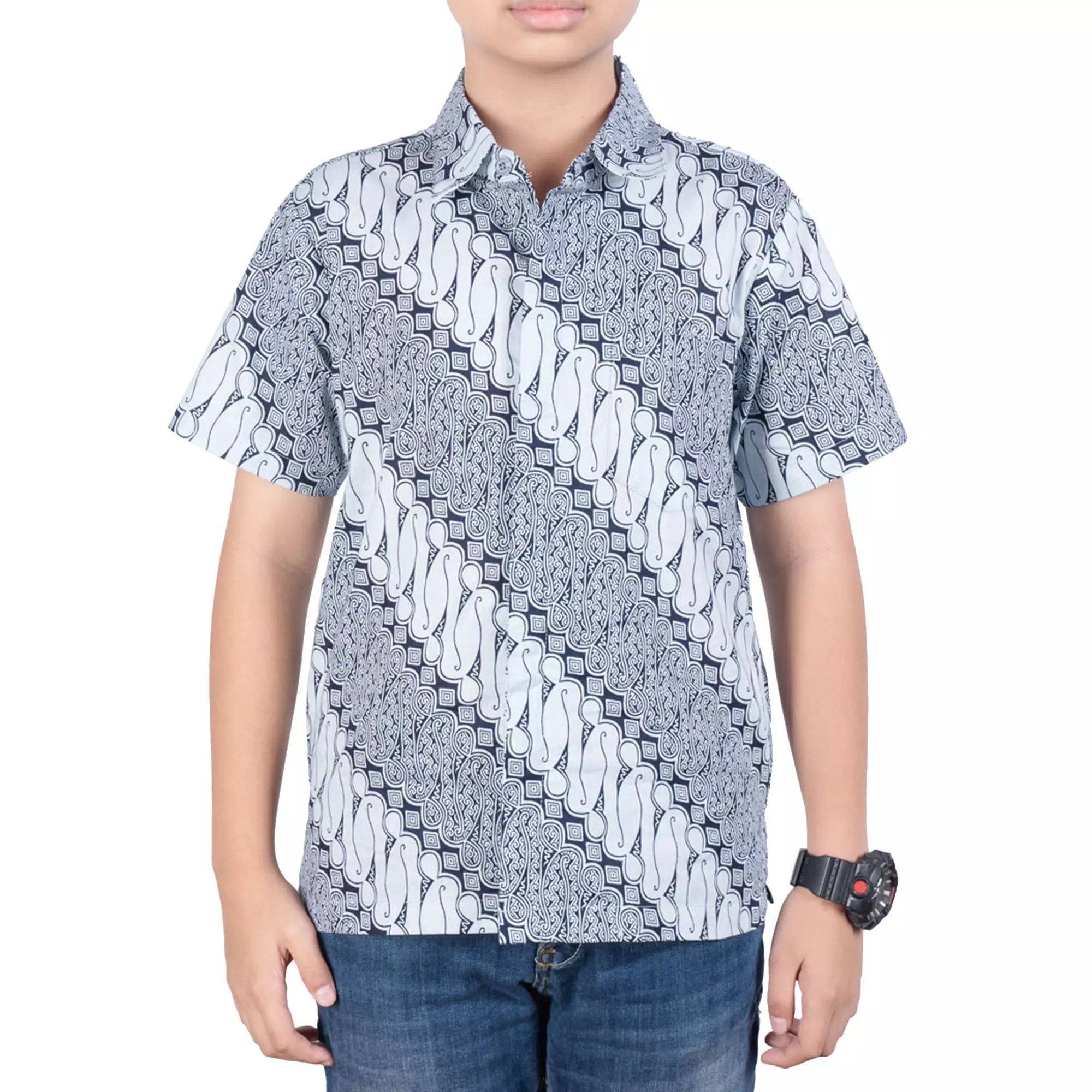 Kemeja Batik Anak Laki-laki - Bhatara Batik Jeremy - Atasan Batik Modern Lengan Pendek
