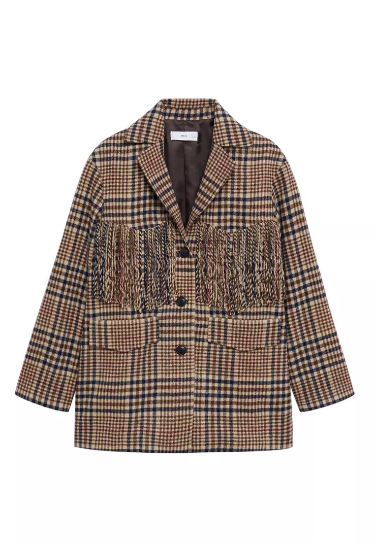 Checked Print Fringed Blazer