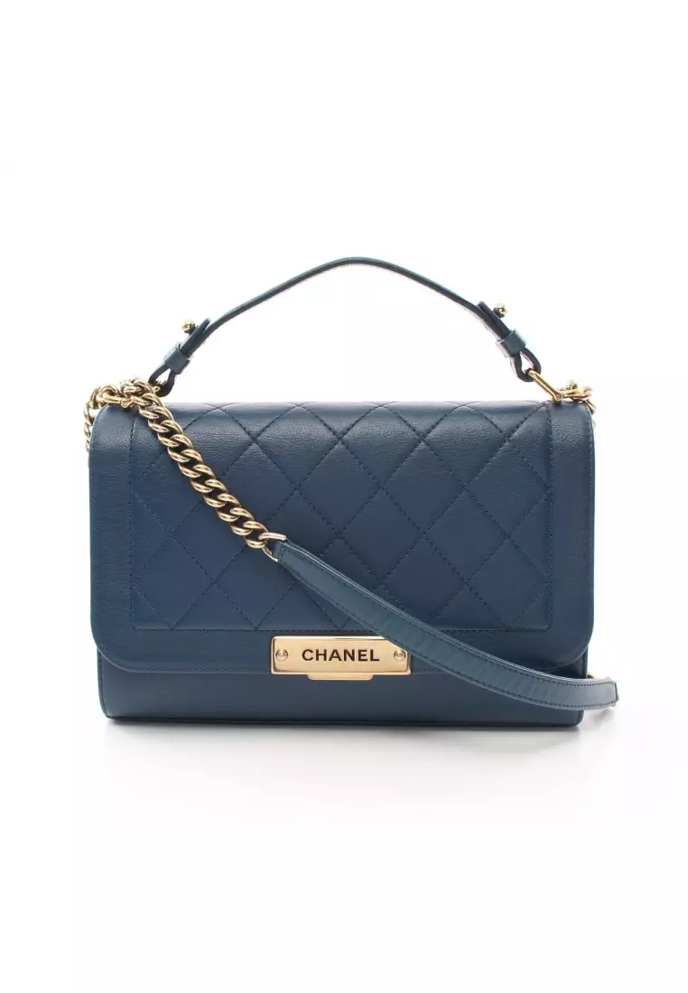 網上選購Chanel Pre-loved CHANEL matelasse chain shoulder bag leather dark blue  gold hardware 2WAY 2023 系列