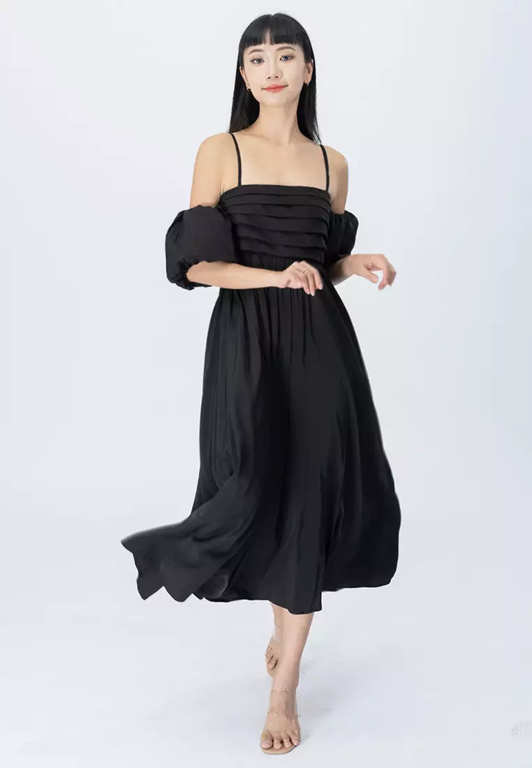 可调节肩带中长裙