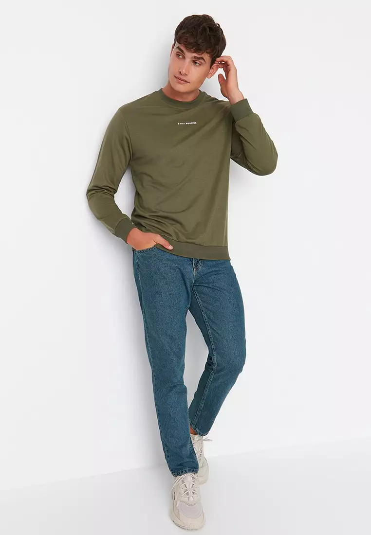 Navy Blue Green Antique Look 100% Cotton Relax Fit Boyfriend Jeans TMNAW23JE00043