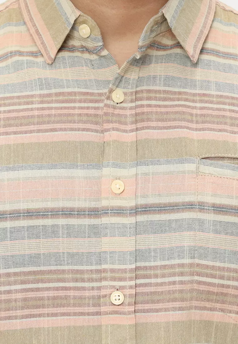 POLICE Kemeja Salur Printing Khaky Orange Regular Fit Pria