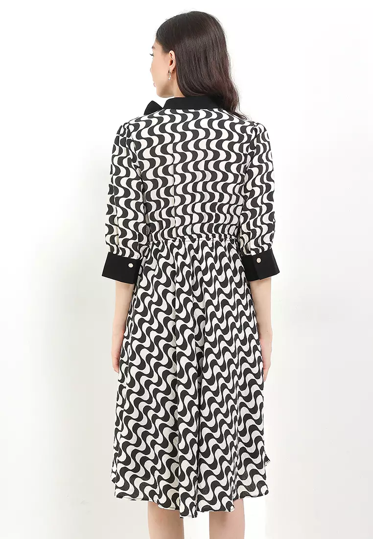 Dress Wave Hitam - Eliza Dresses