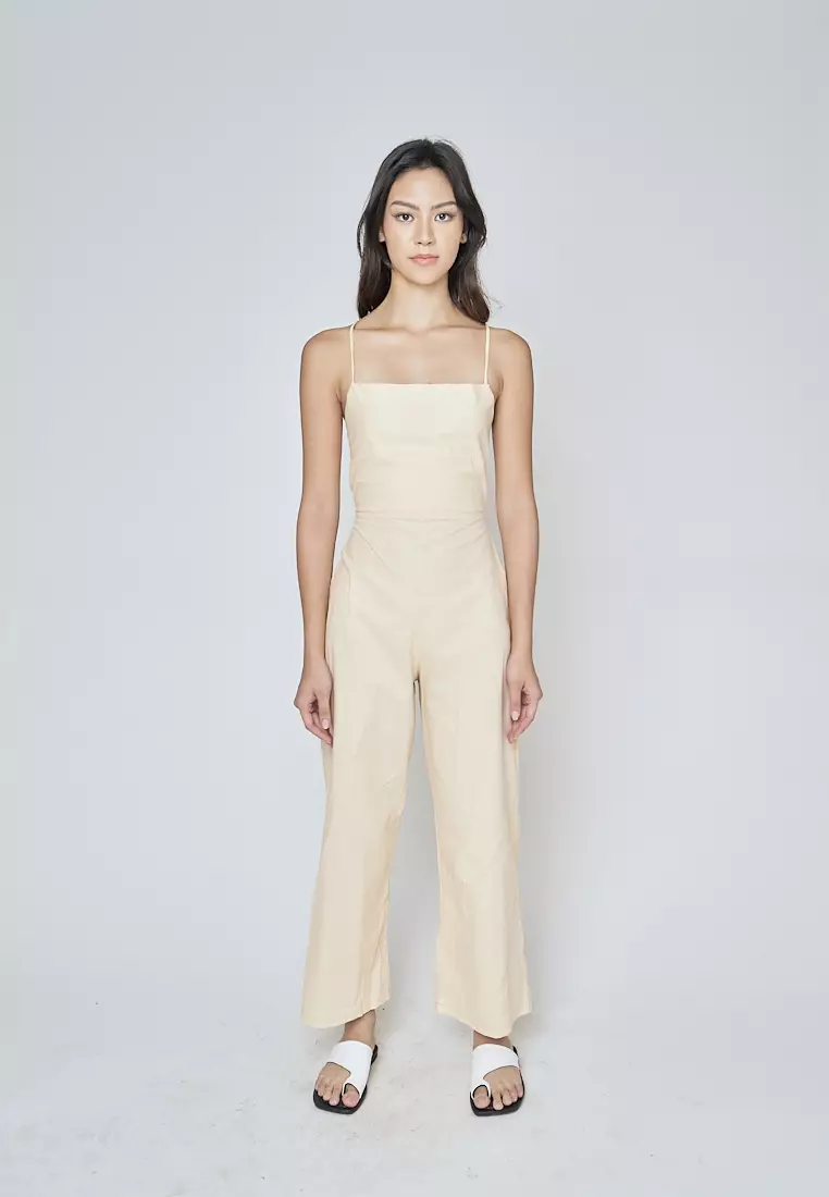 Beige best sale linen jumpsuit