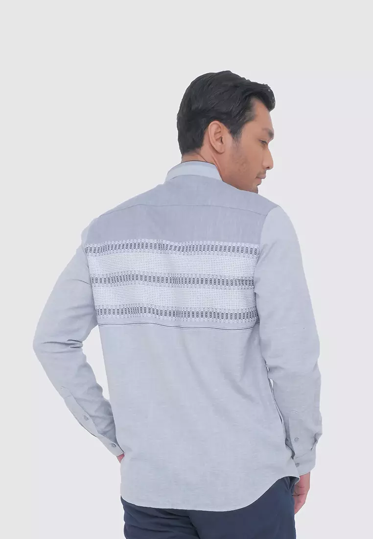MOC Kemeja Koko Lengan Panjang Pria KALAIN - GREY