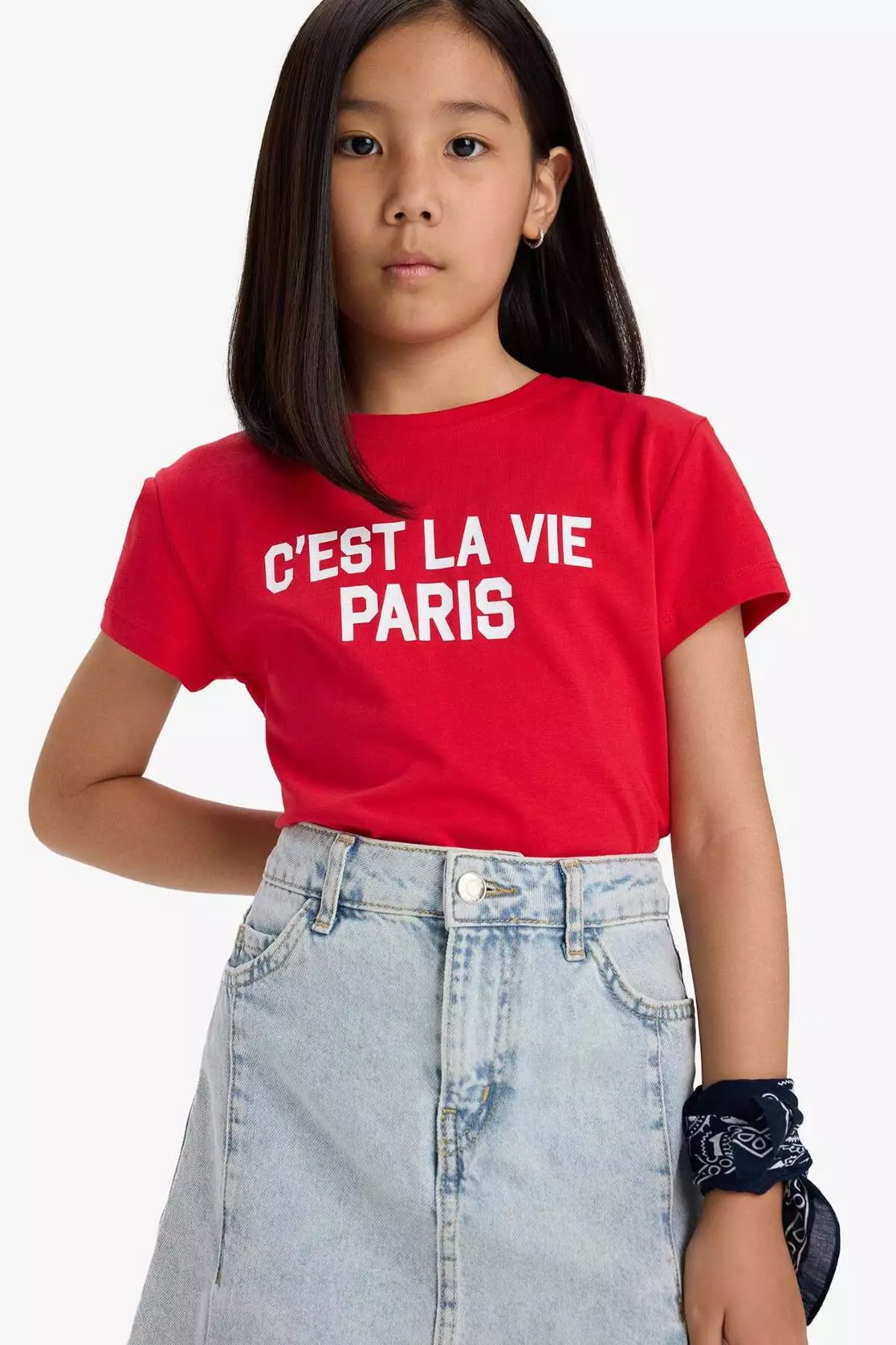 Girl's Crew Neck Printed Short Sleeve T-Shirt E5894A825Sm