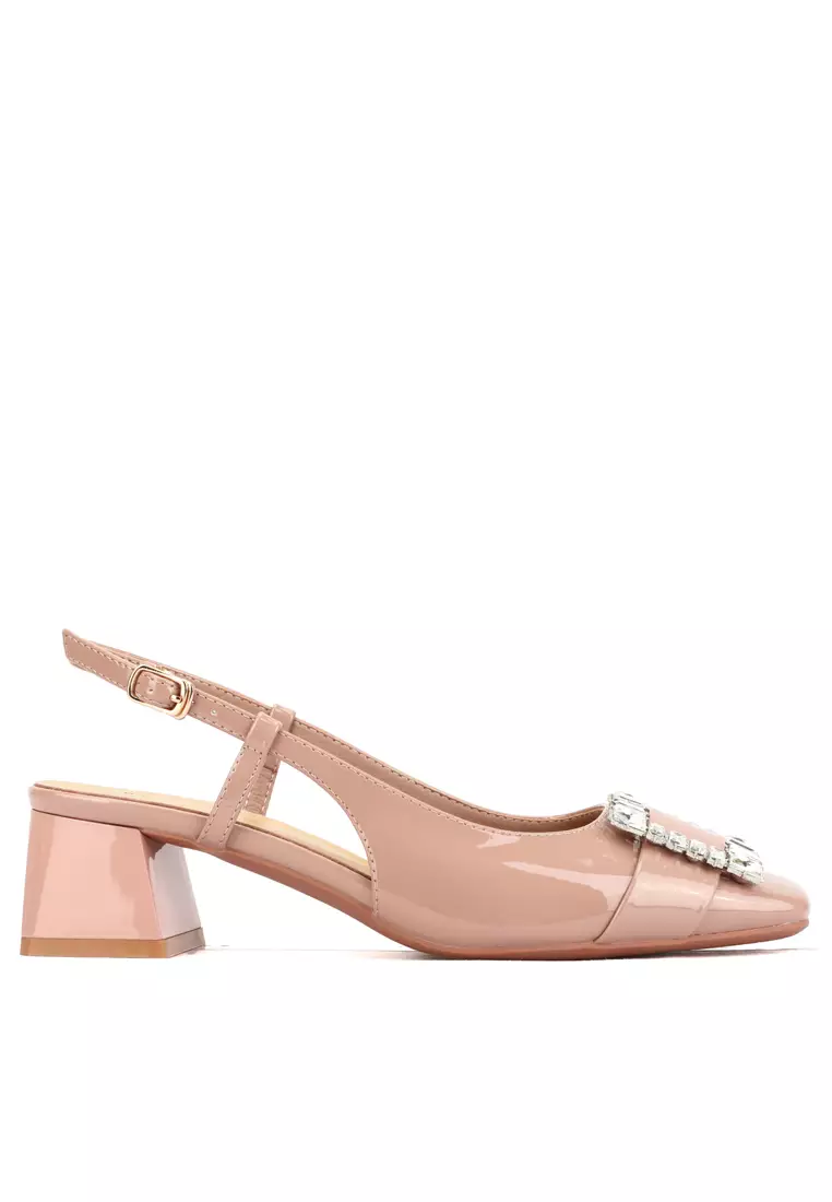 Discount on Twenty Eight Shoes  shoes - SKU: Rhinestone Buckle Patent Leather Slingback Mid Heel XJ333-3