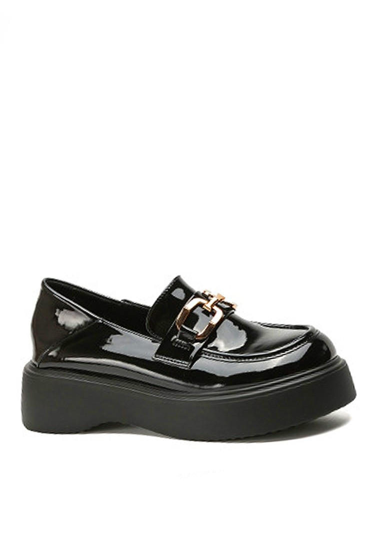 VANSA Patent Leather Metal Buckle Platform Loafers VSW-F001