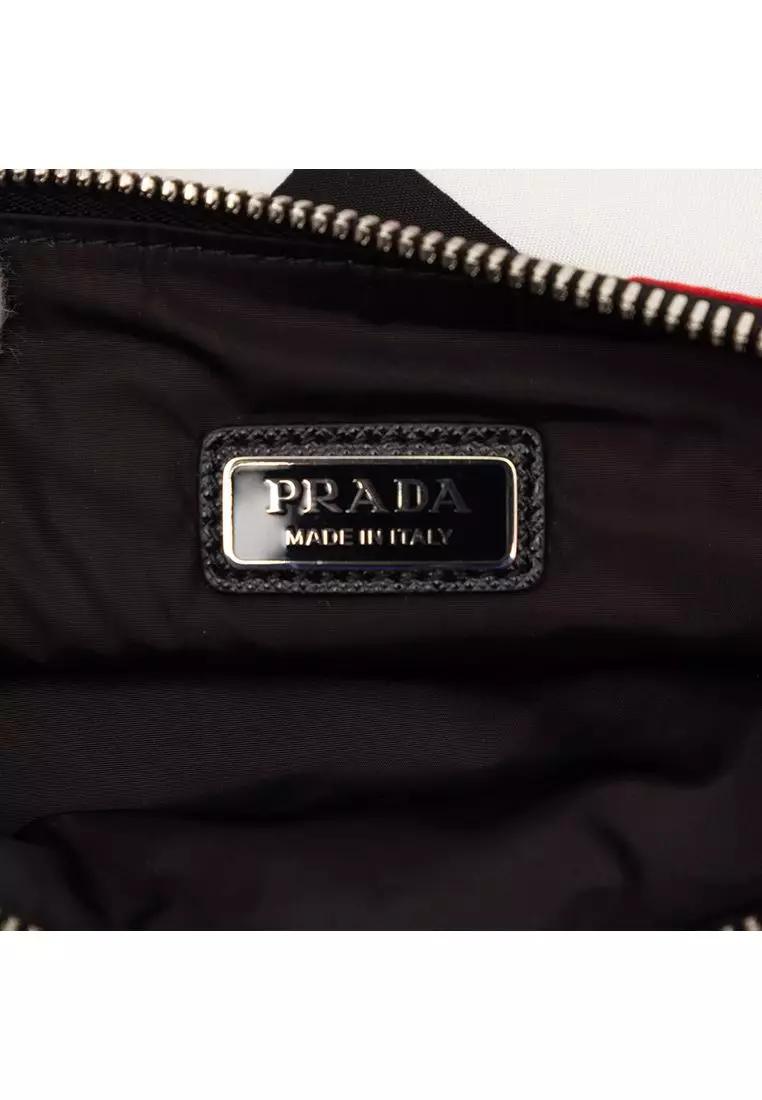 Pre-Loved Prada Nylon Geometric Triangle Pattern Flat Clutch