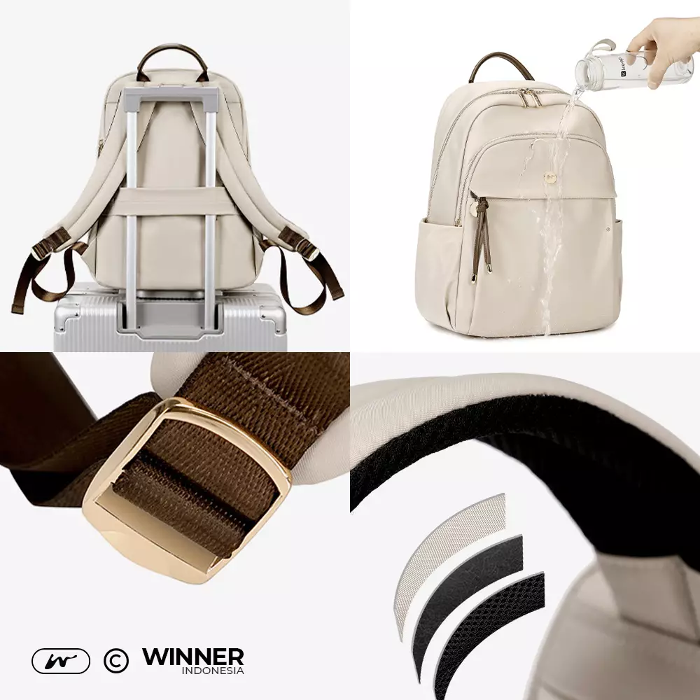WINNER Tas Ransel Laptop 14 inch Oxford Anti-Air Backpack Korean Style (T14-025-6558) - Warna Light-Pink 14 inch