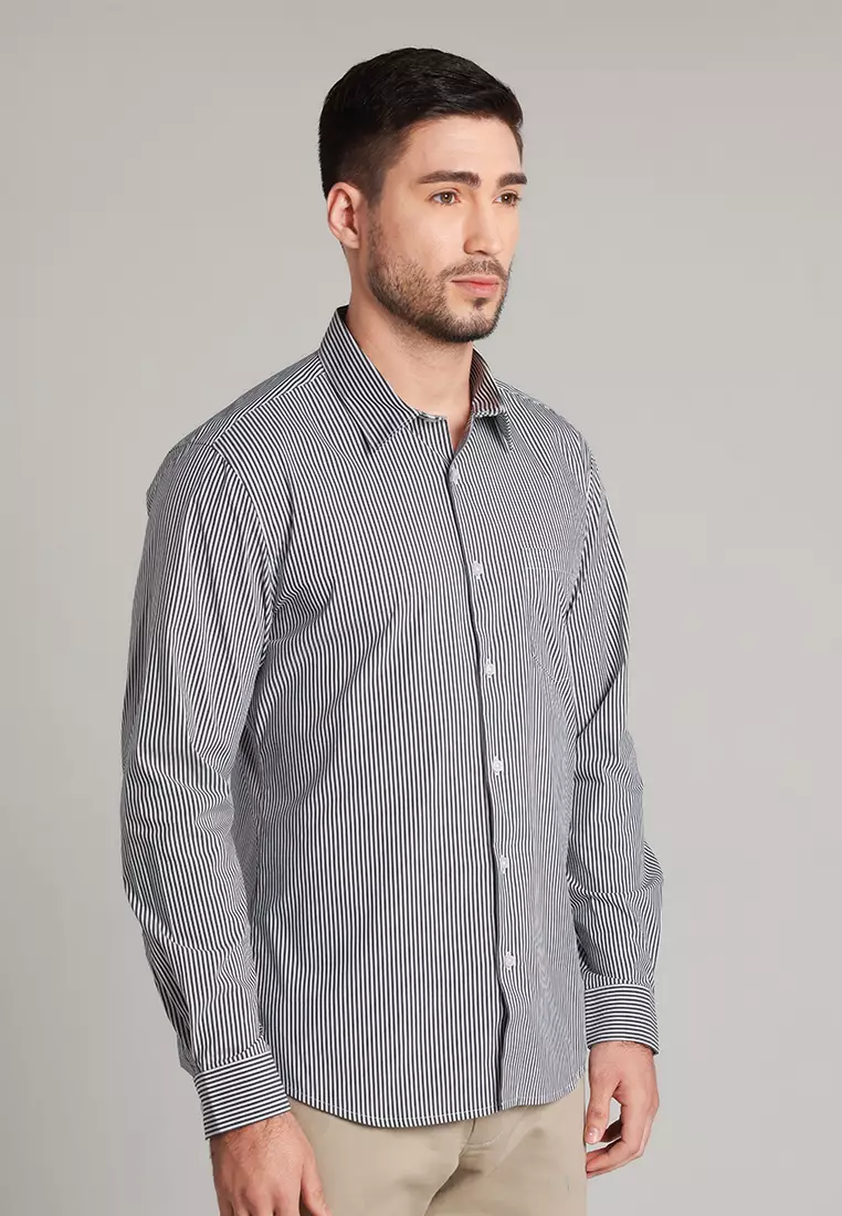 MOC Kemeja Lengan Panjang Stripes Pria Myles - Black