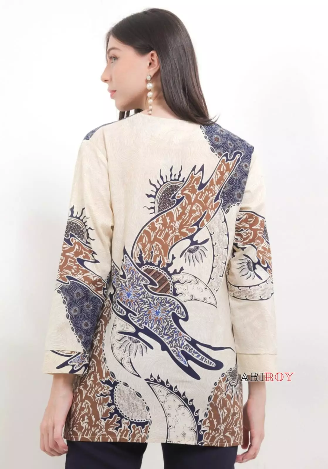 Blouse Batik Mahesintra Putih Premium Slimfit Elegant NLN