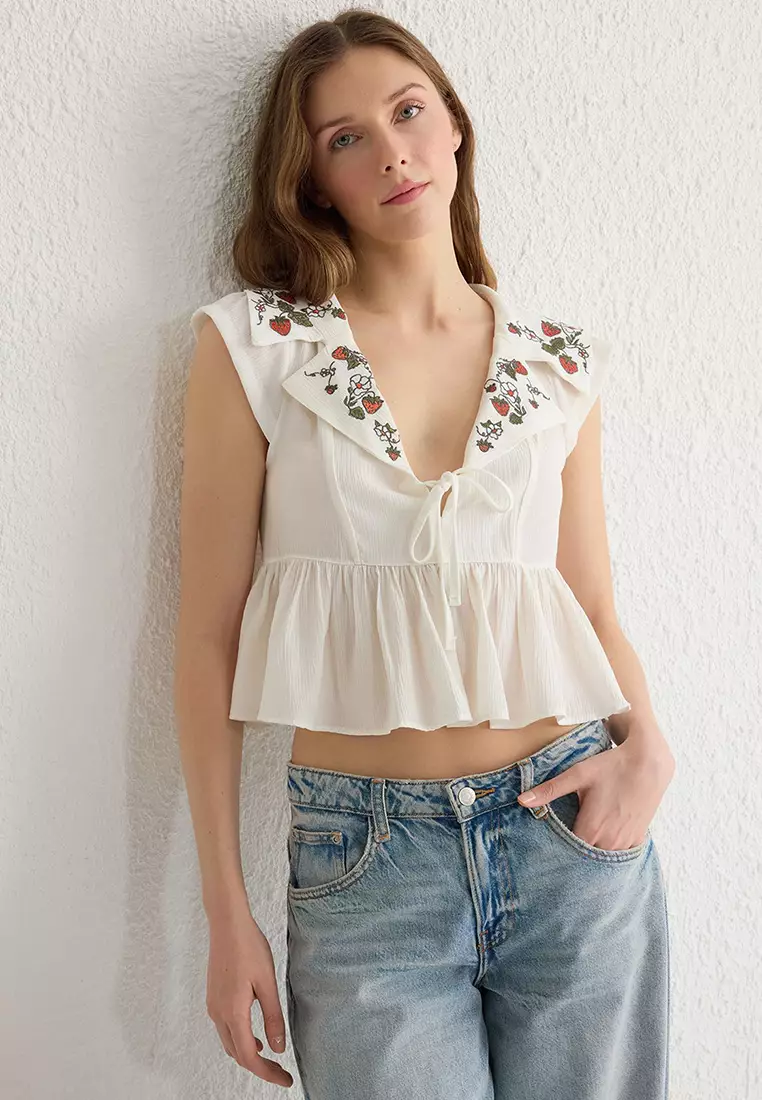 Crinkle Embroidered Blouse