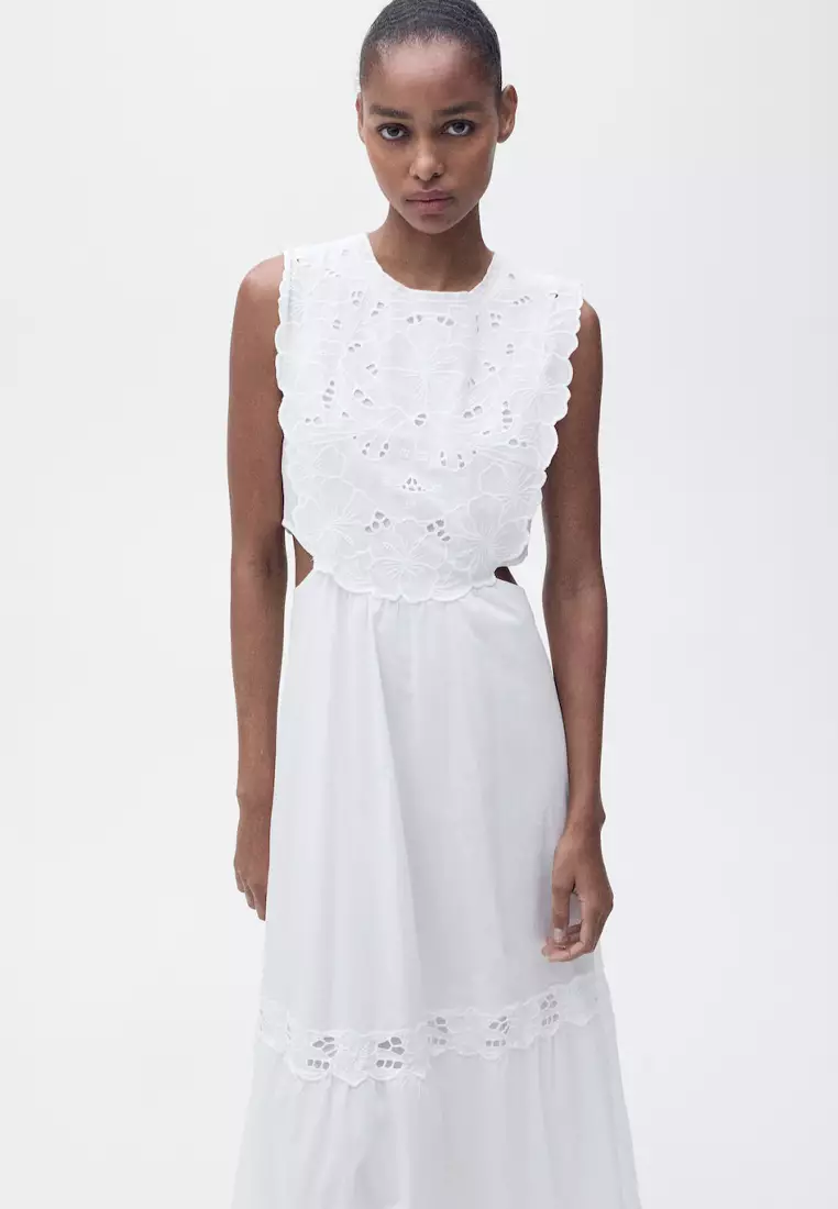mango white embroidered dress MANGO - Embroidered Detail Dress Off White