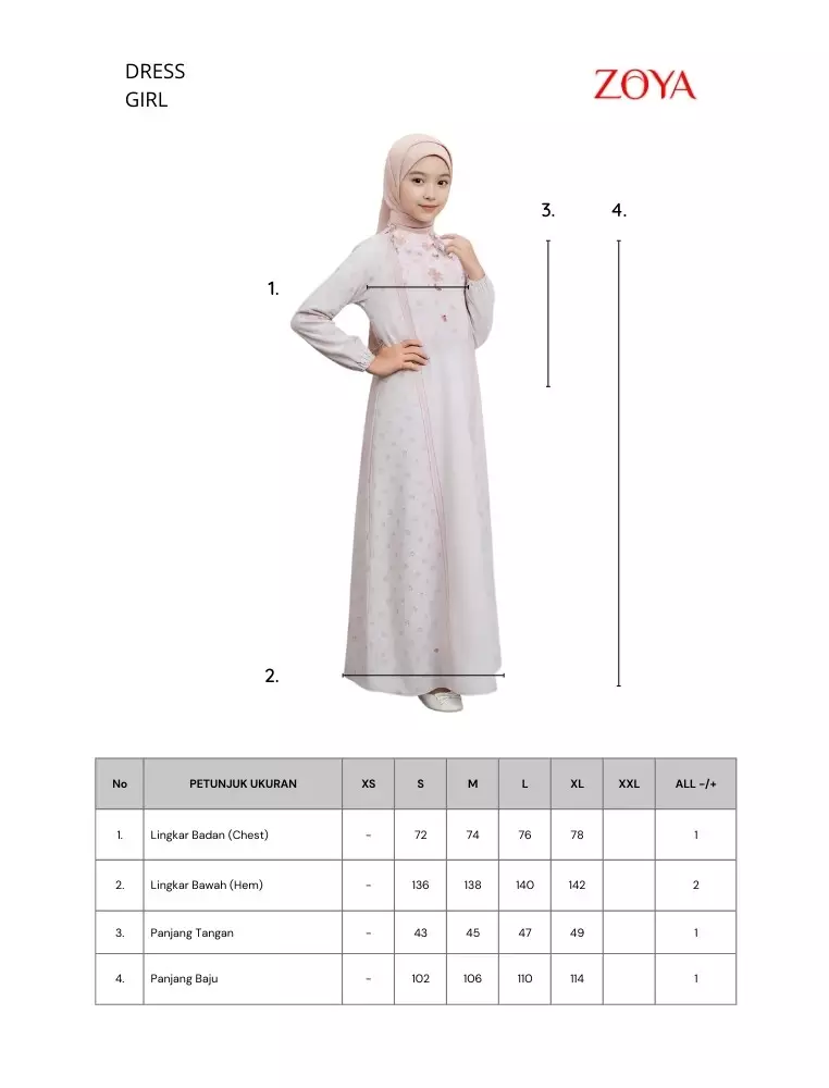 Freesia Dress Girl Cream - Gamis Muslimah Anak Perempuan - Bahan Soft Polyester