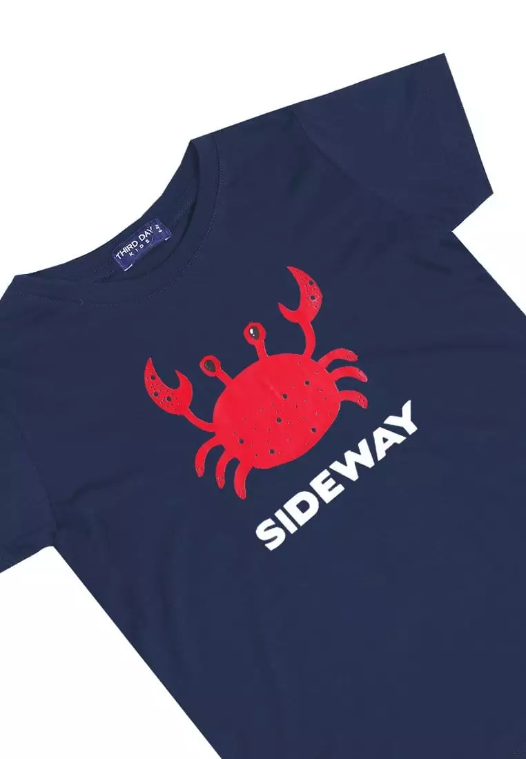 KU016 kaos anak boy girl crab kepiting navy