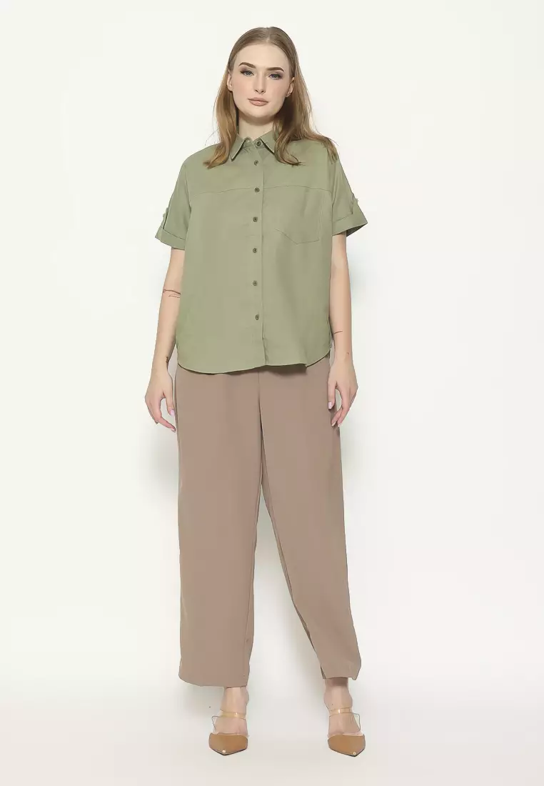 Urban Exchange Kemeja Alisha Green - Kemeja Lengan Pendek