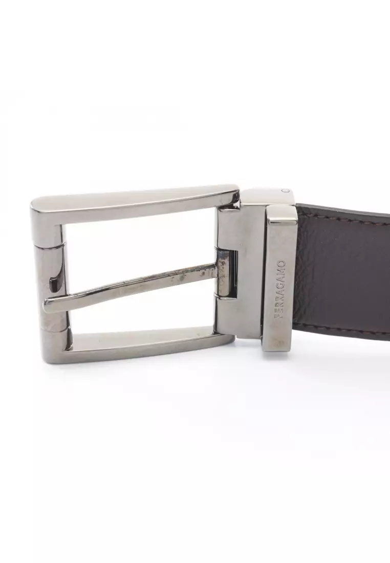 Salvatore Ferragamo - Dark Brown Silver Leather Hardware Belt Salvatore Ferragamo Black Brown Reversible Leather Belt  main image 2