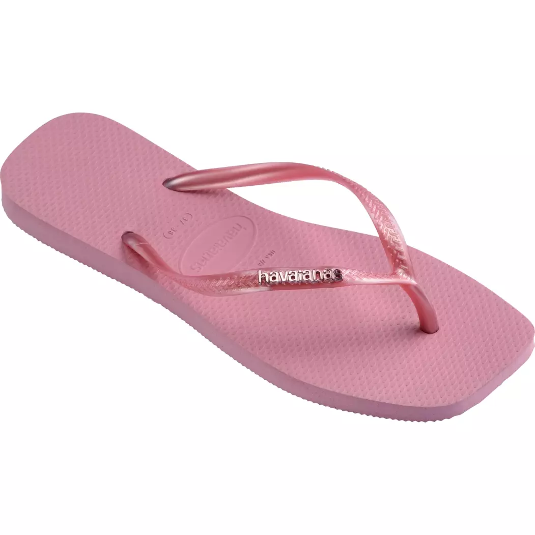 Havaianas Slim Square Logo Metallic Bl/Ro/Blu - Sandal Wanita