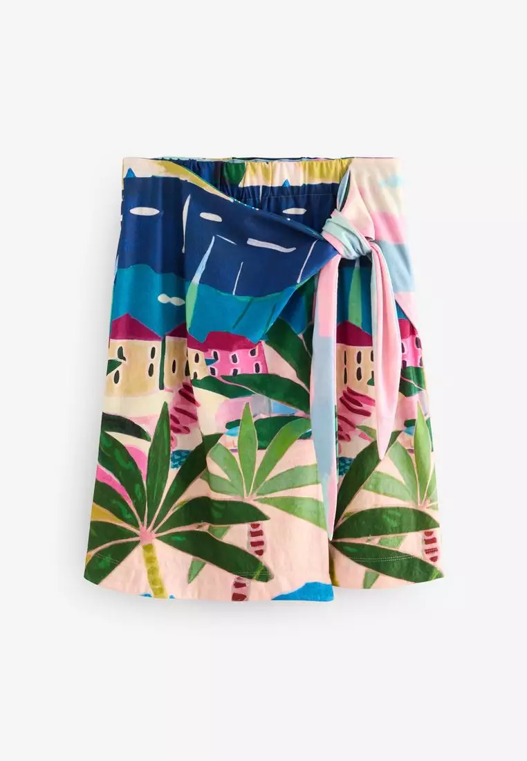 Scenic Printed Holiday Wrap Mini Skirt
