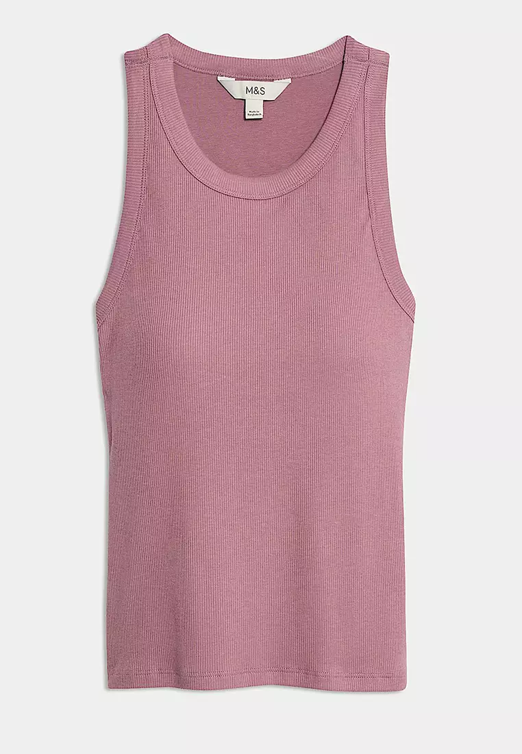 Cotton Rich Ribbed Scoop Neck Bra Vest Top