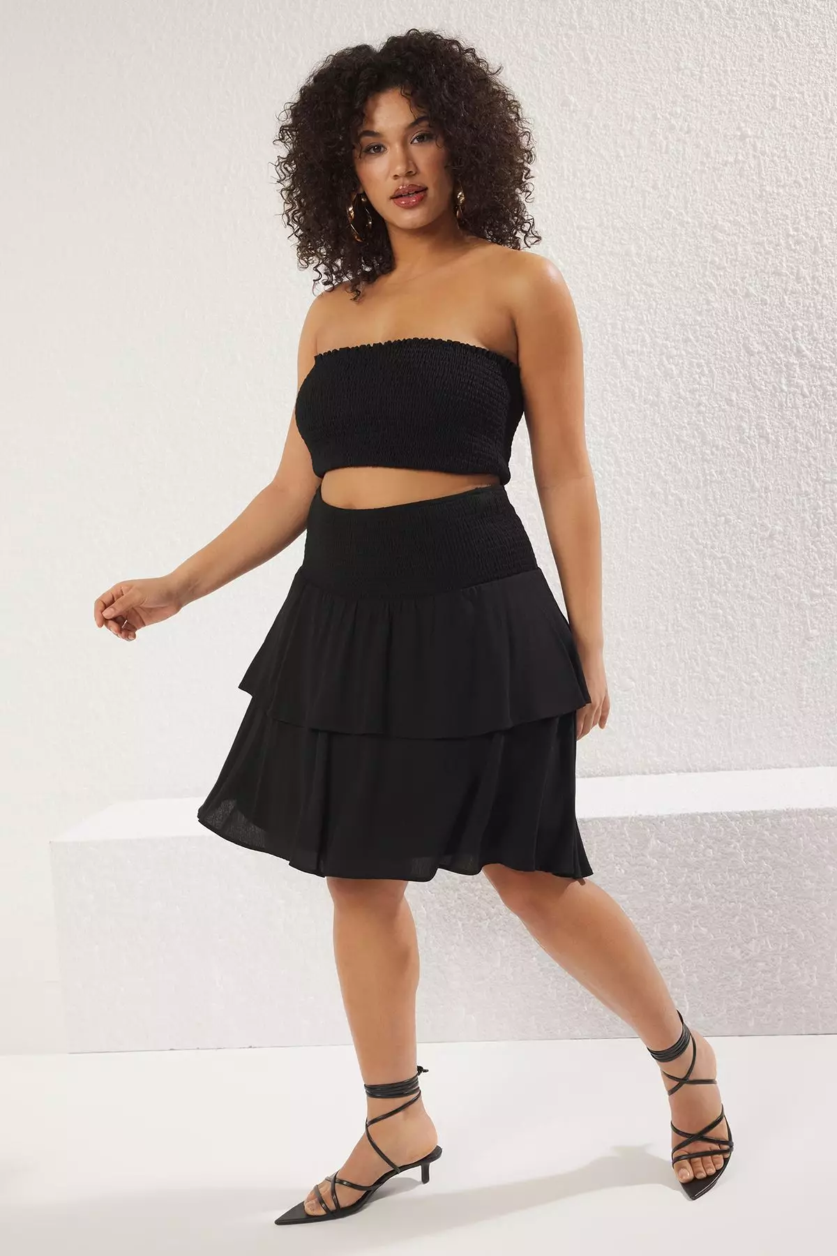 Ruffle Skirt Plus Size Skirts Malaysia Buy Trendyol Black Gipel