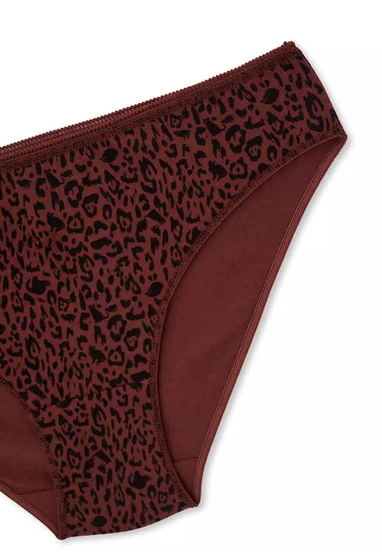 3-Pack Red Brown-Dark Beige Basic Briefs, Leopard Print, Underwear for Women