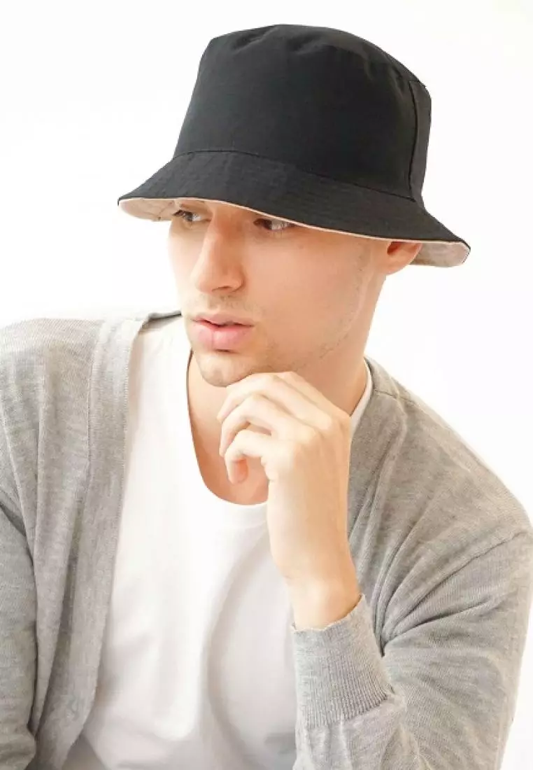 Houseofcuff Bucket Hat Topi Polos Bolak balik Hitam - Cream