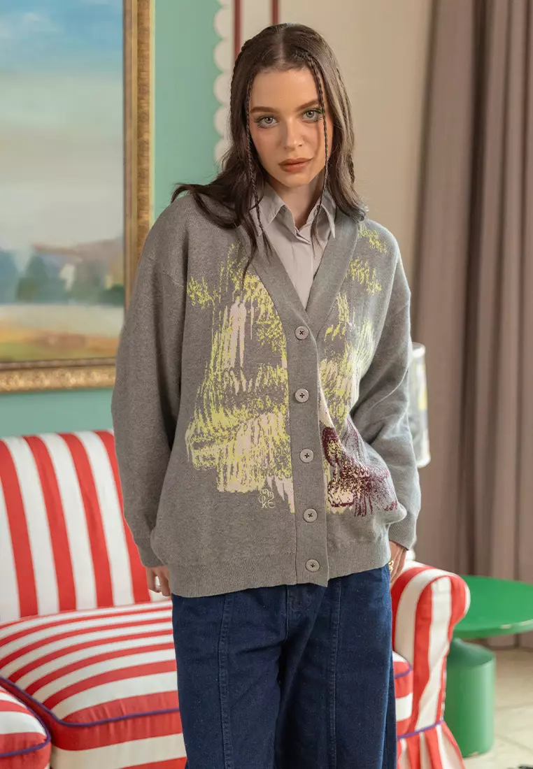 Kami Rheyna Embroidery Cardigan Dark Grey