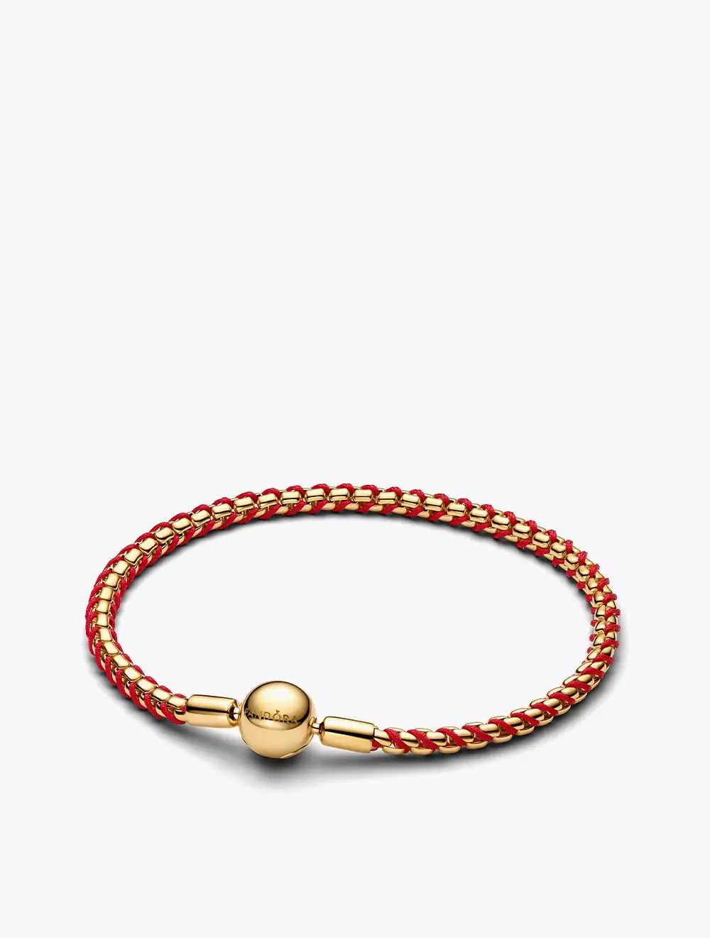 Braided 14K Gold-Plated Box Chain Bracelet With Red Textile Cord - 18