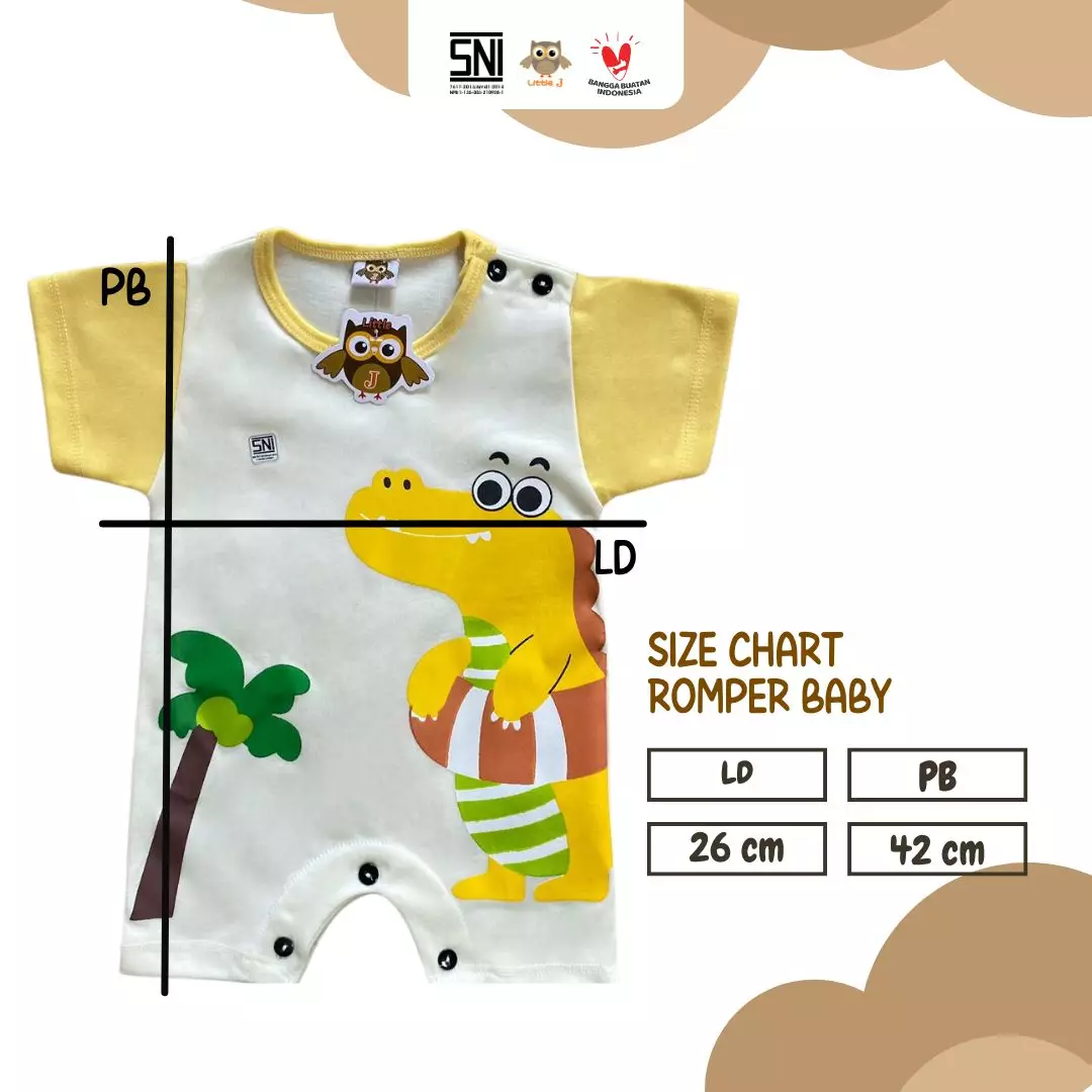 Little J - Romper Bayi Motif Dino Lucu Newborn 0-9 Bulan Baju Bayi Lengan Pendek Katun Adem Nyaman Setelan Bayi Kekinian