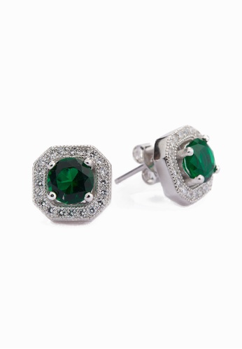 SHANTAL JEWELRY green Cubic Zirconia Silver Emerald Octagonal Stud Earrings SH814AC96KJFSG_1