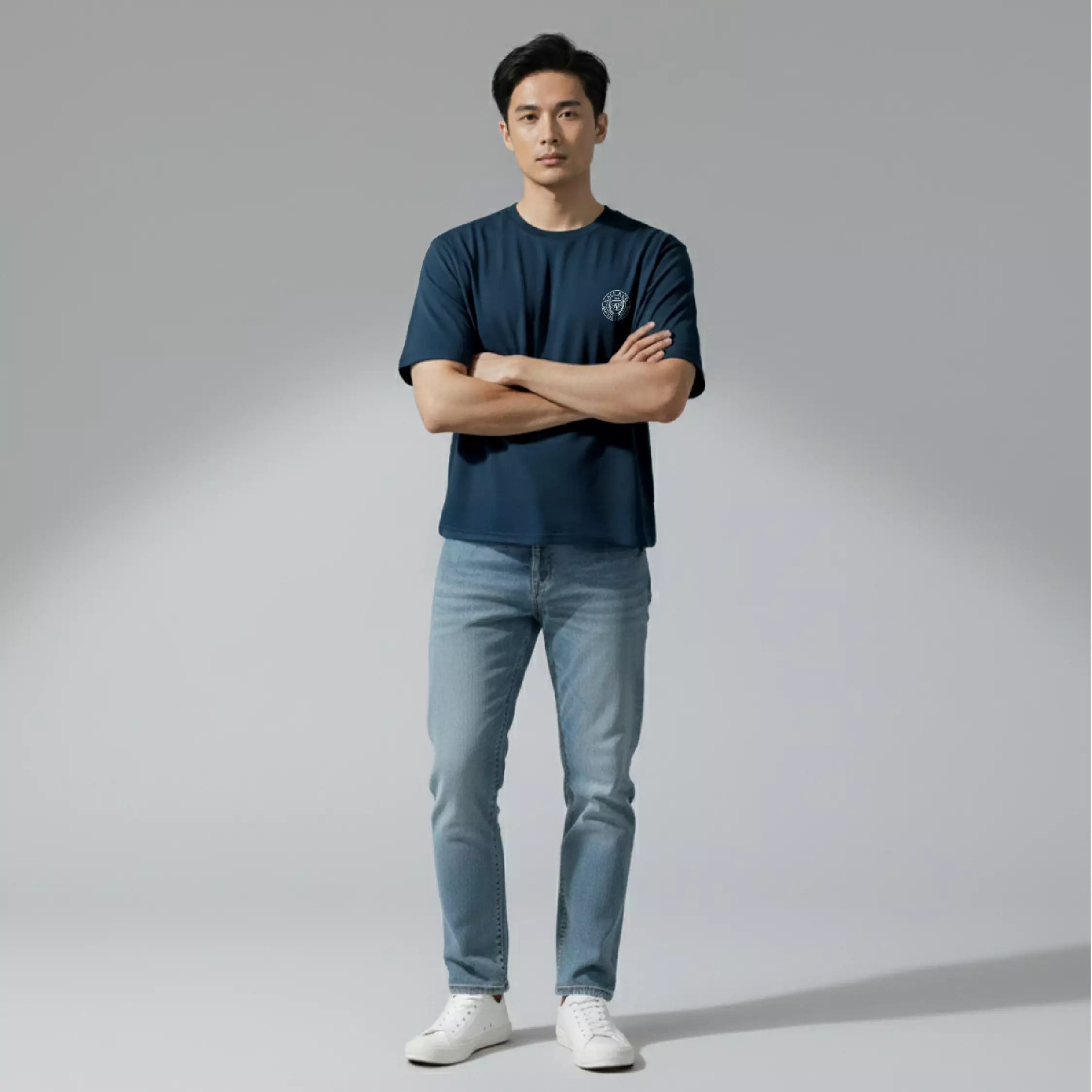 Kale Evan Dark Blue / Cotton Cloudy / Kaos Boxy Fit / Kaos Korea / Atasan Kaos Pria / Kaos Basic Pria