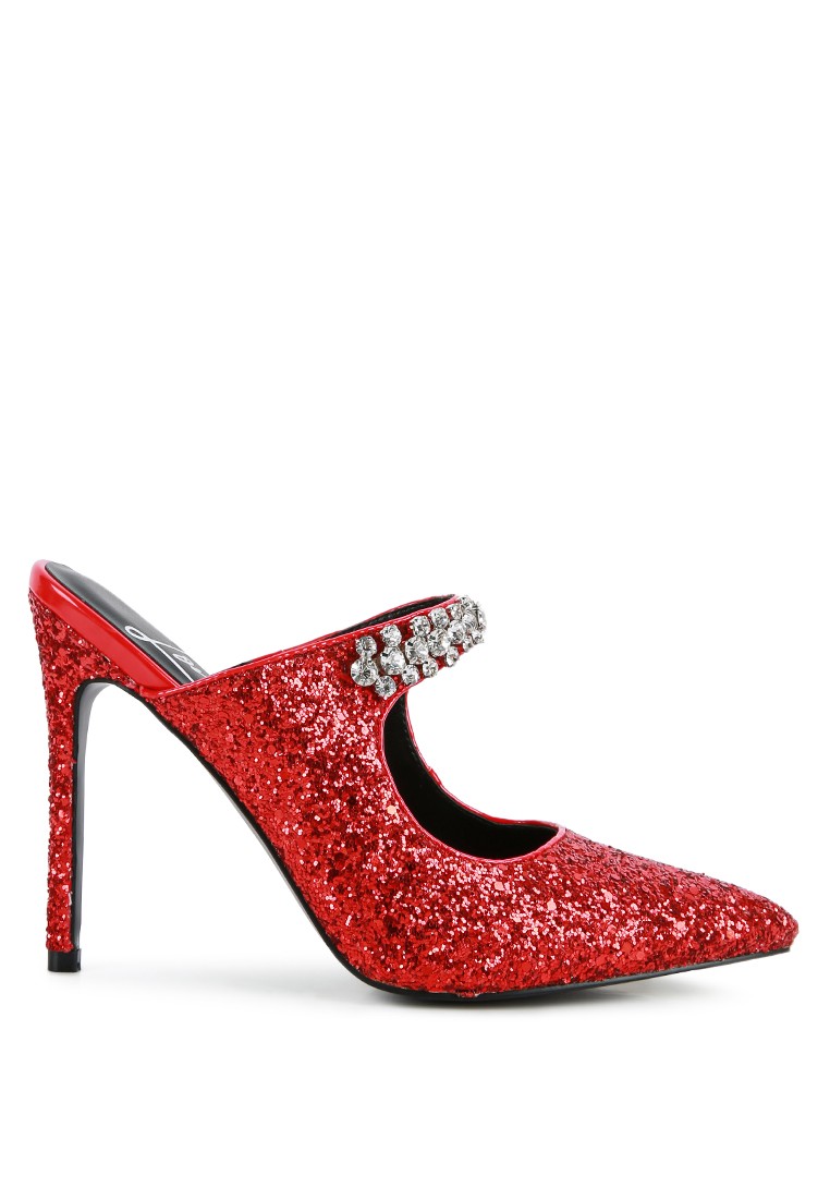 Red Glitter Diamante High Heeled Sandals