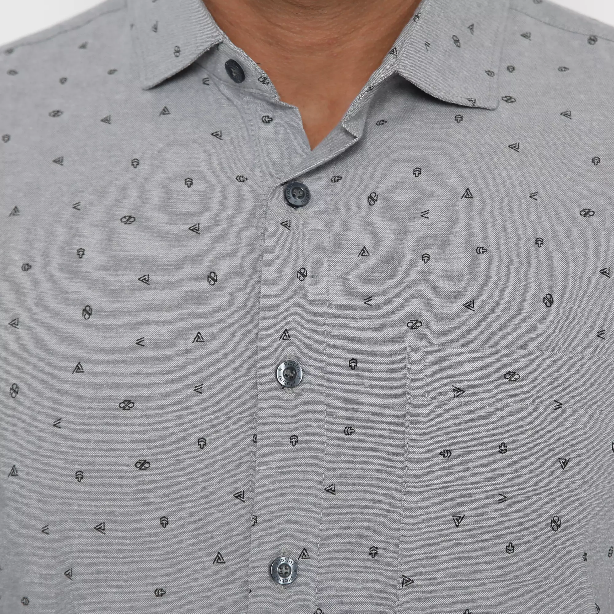 Platini Kemeja Pria Motif Lengan Pendek Katun Abu 73329