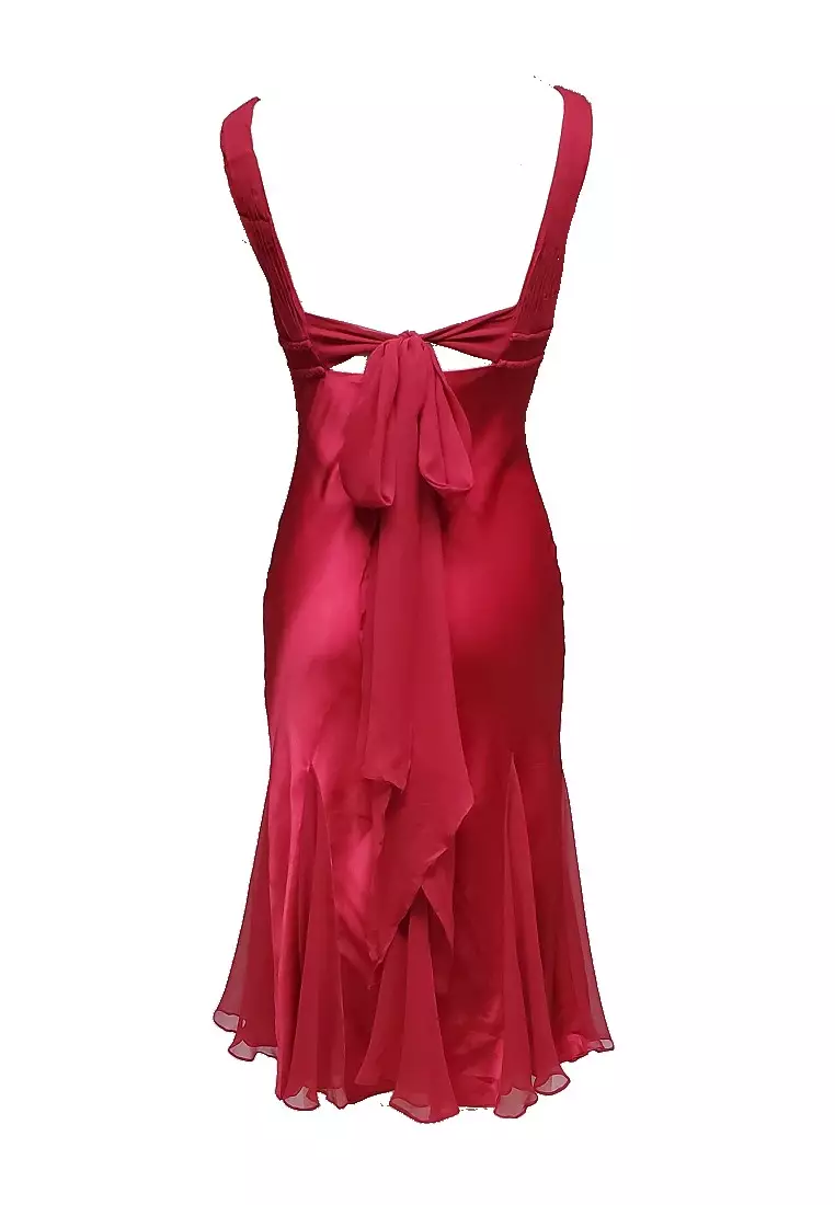 優雅古典雪紡拼色丁晚禮服