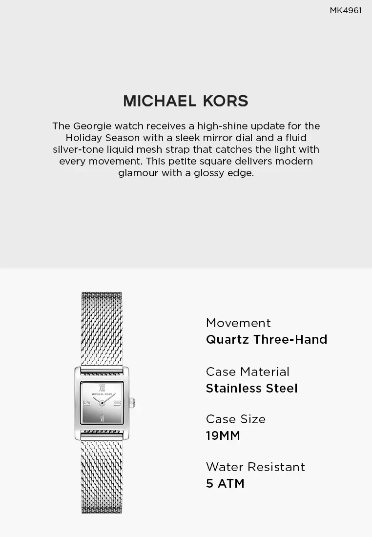 Michael Kors Women's Georgie Analog Watch ( MK4961 ) - Quartz, Silver Case, Square Dial, 14 MM Silver Stainless Steel Band