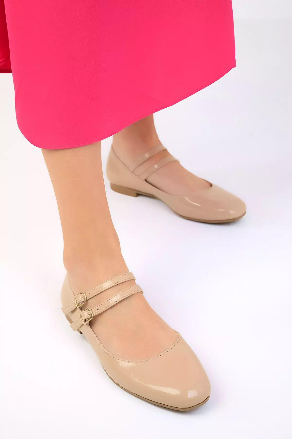 Faux Suede Leather Flats with Double Straps