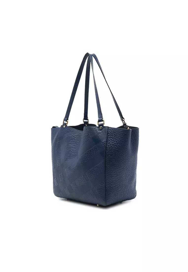 Pre-Loved Burberry Small Elephant Embossed Calfskin Check Canterbury Tote