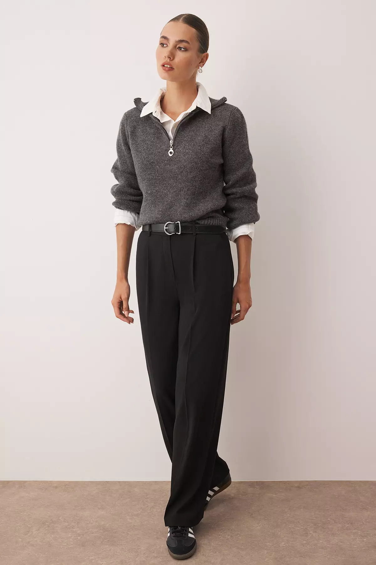 Black Palazzo/Extra Wide Leg Woven Fabric Trousers