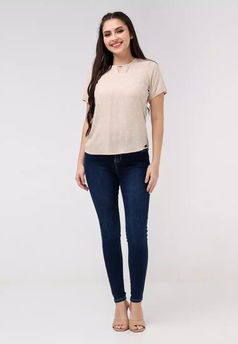 Woven Printed Rayon Short Sleeves Blouse